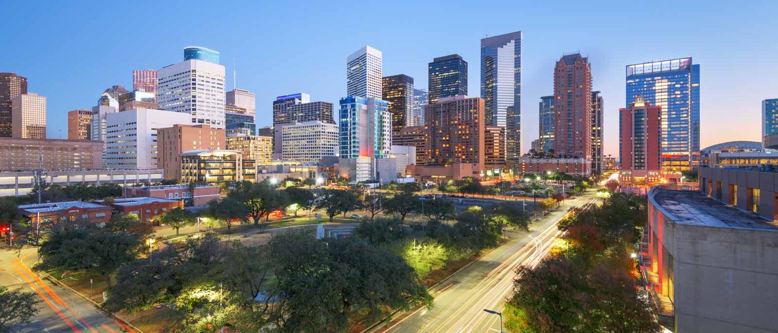 houston texas usa downtown blue hour skyline plescia cd