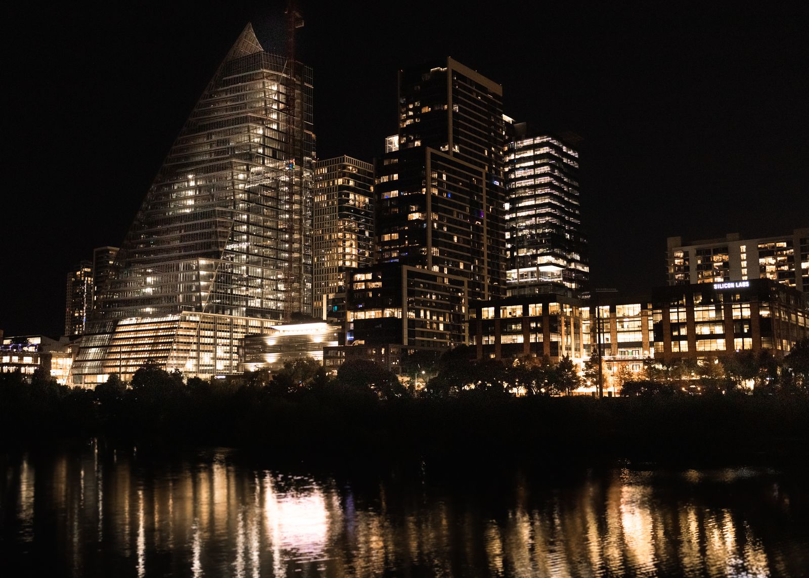 The Austin skyline at night over the river