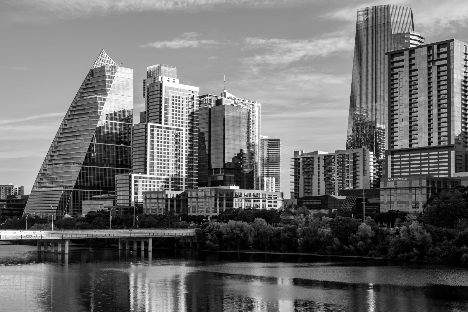 The modern Austin skyline on Lady Bird Lake