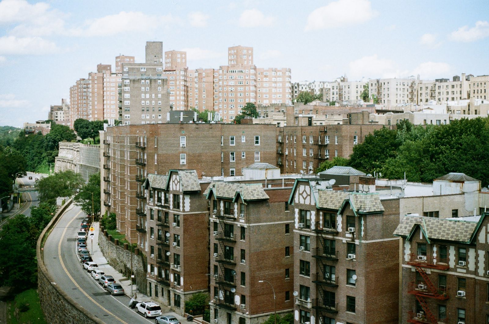 Mixed-use buildings along a Bronx street
