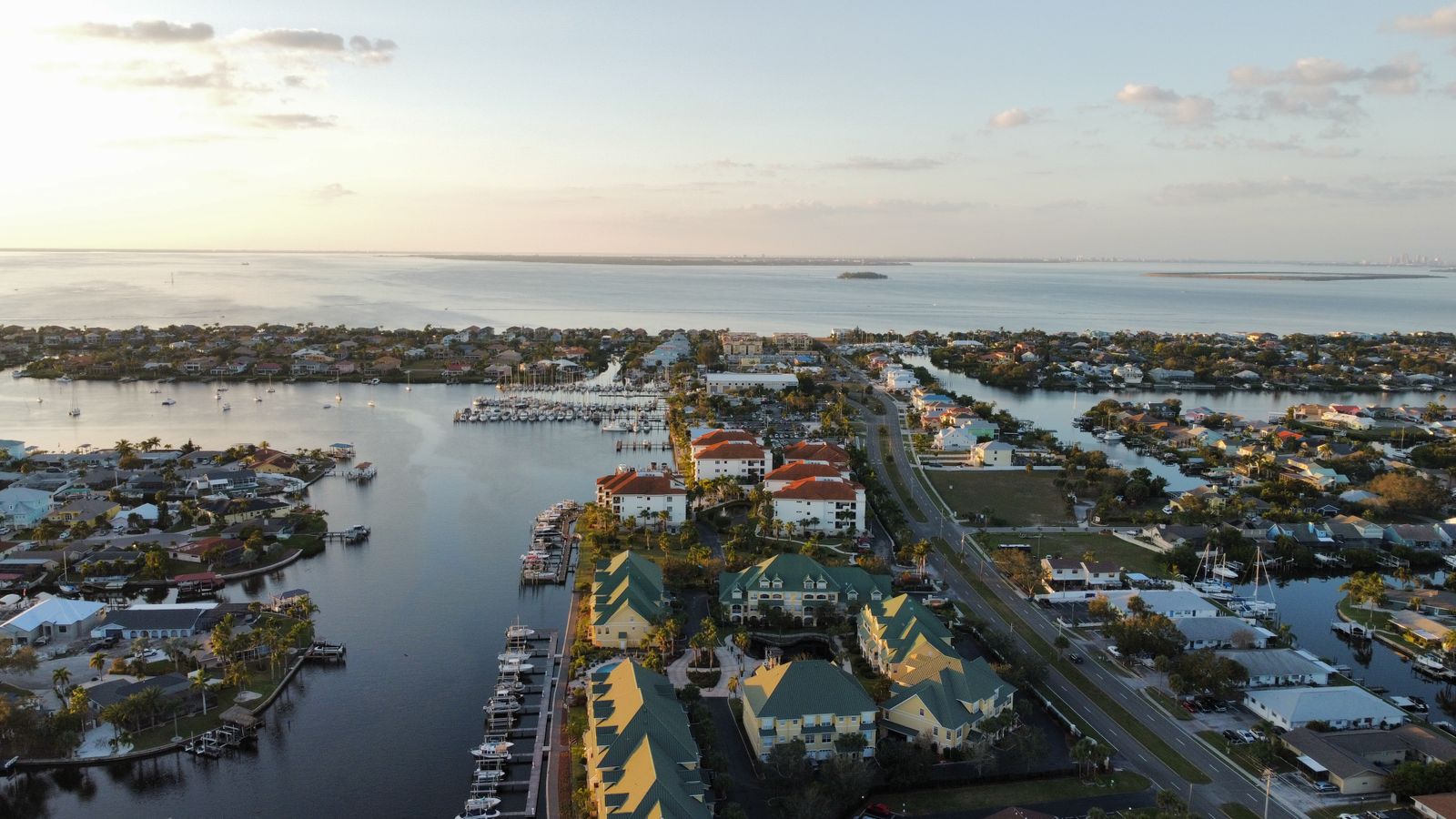 An aerial view of Cape Coral and the Gulf