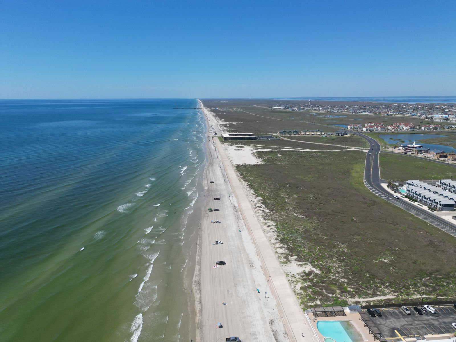 An aerial view of the Corpus Christi coastline