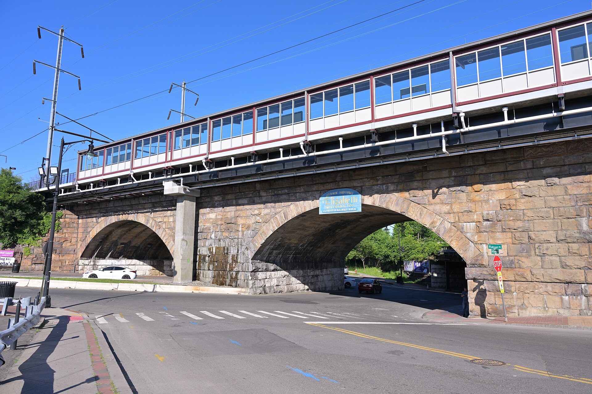 The Elizabeth train station over North Broad Street in downtown Elizabeth