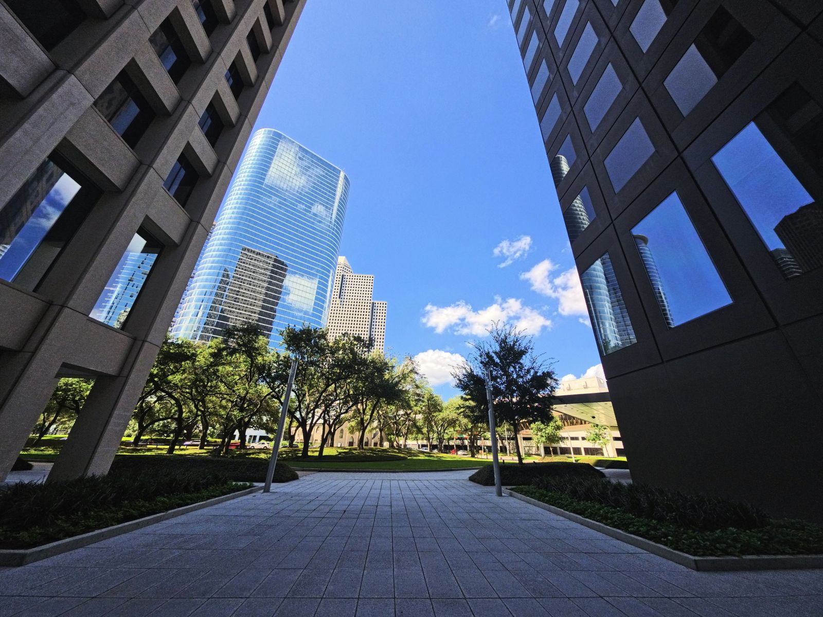 The Houston skyline framed by uptown towers