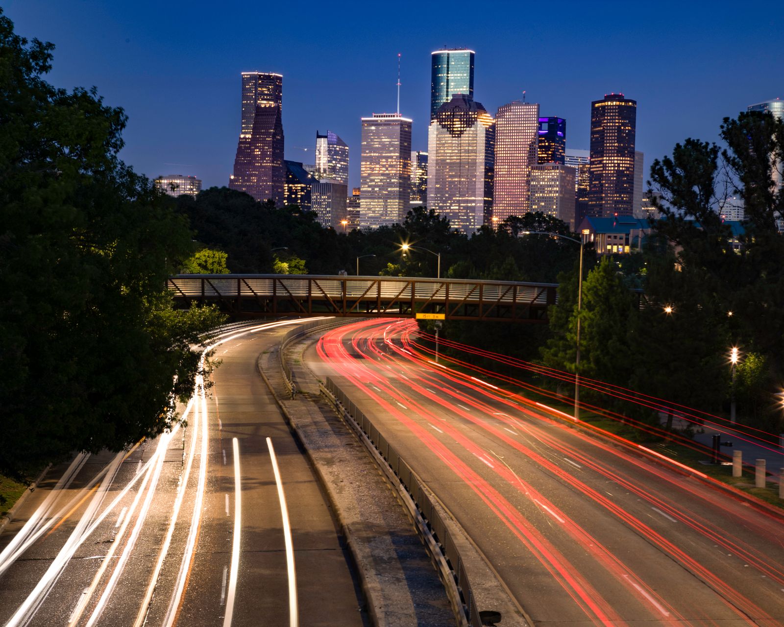 An aerial view of Houston at night