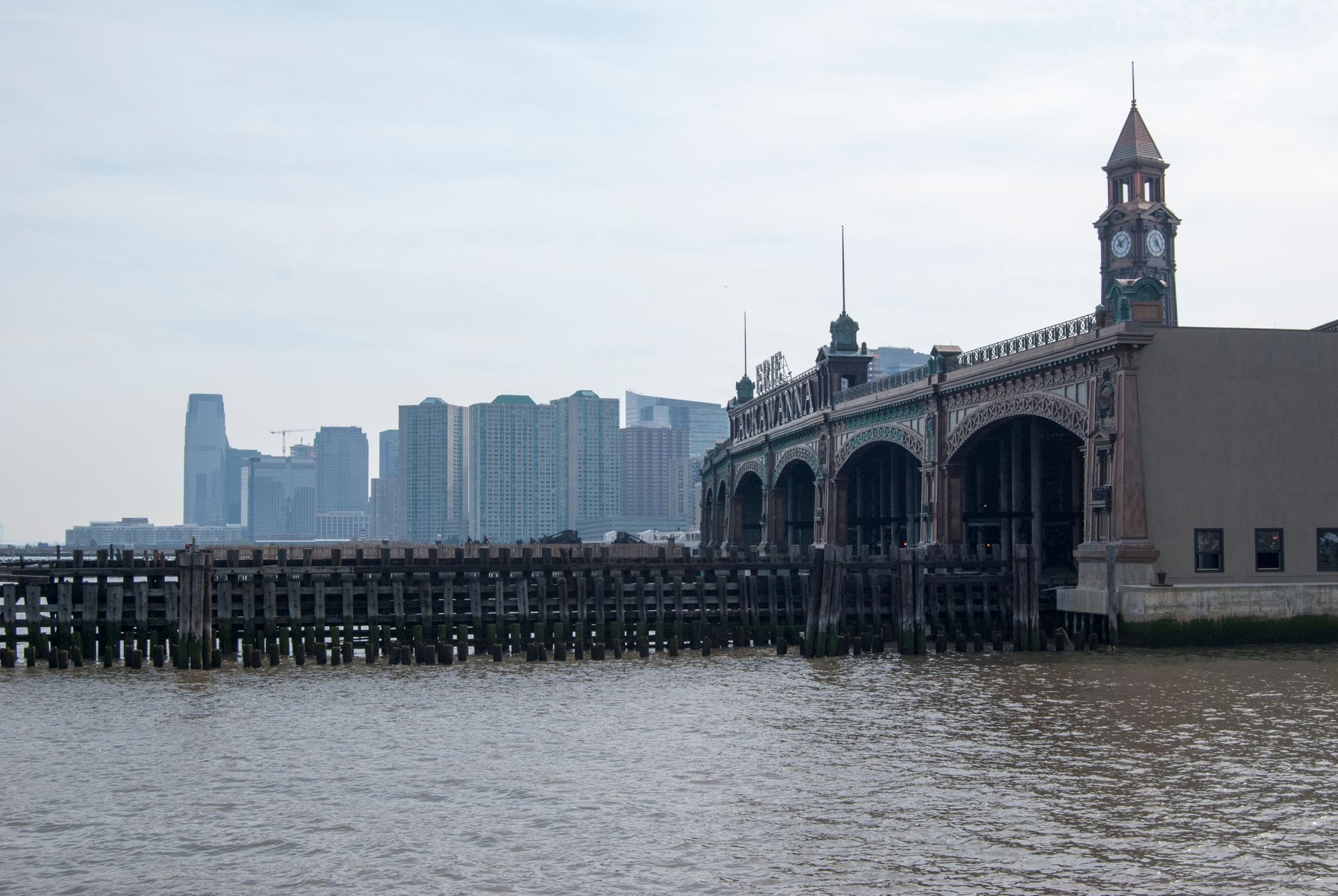 The historic Hoboken Terminal on the Hudson waterfront, Hudson County