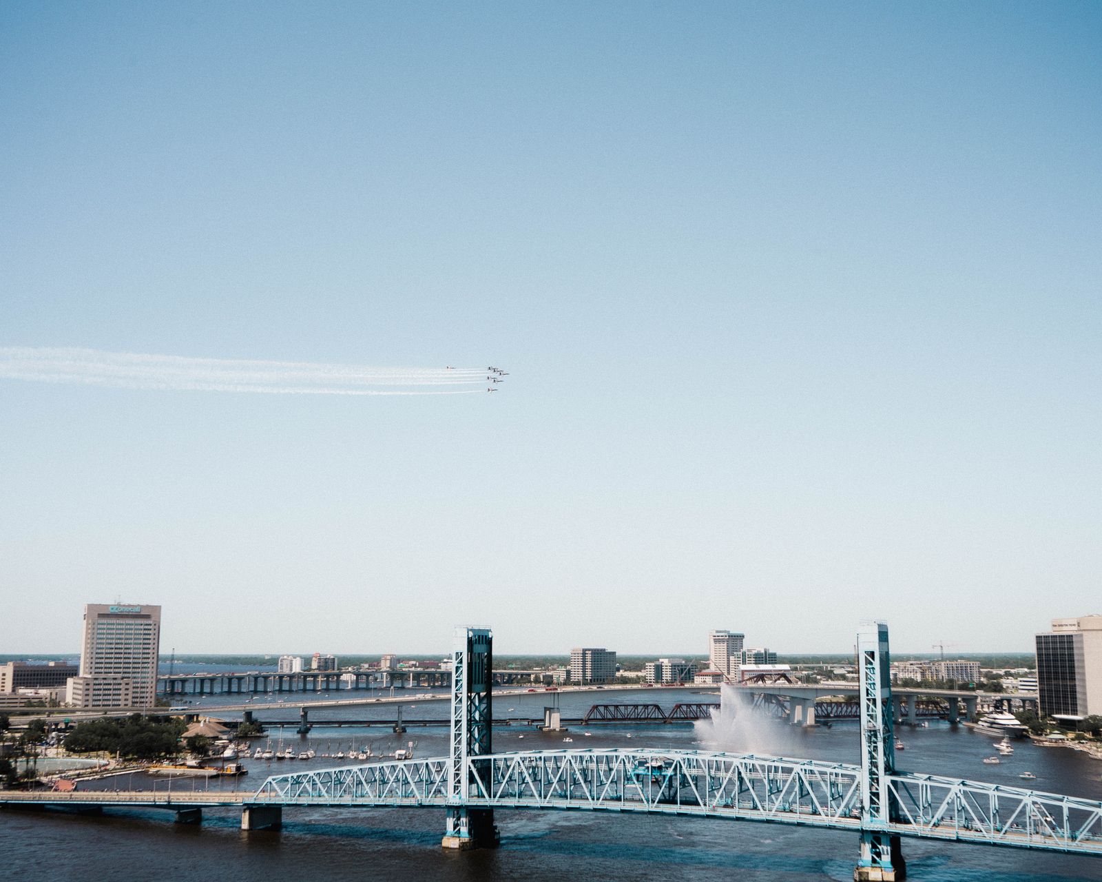 An aerial view of the Jacksonville skyline