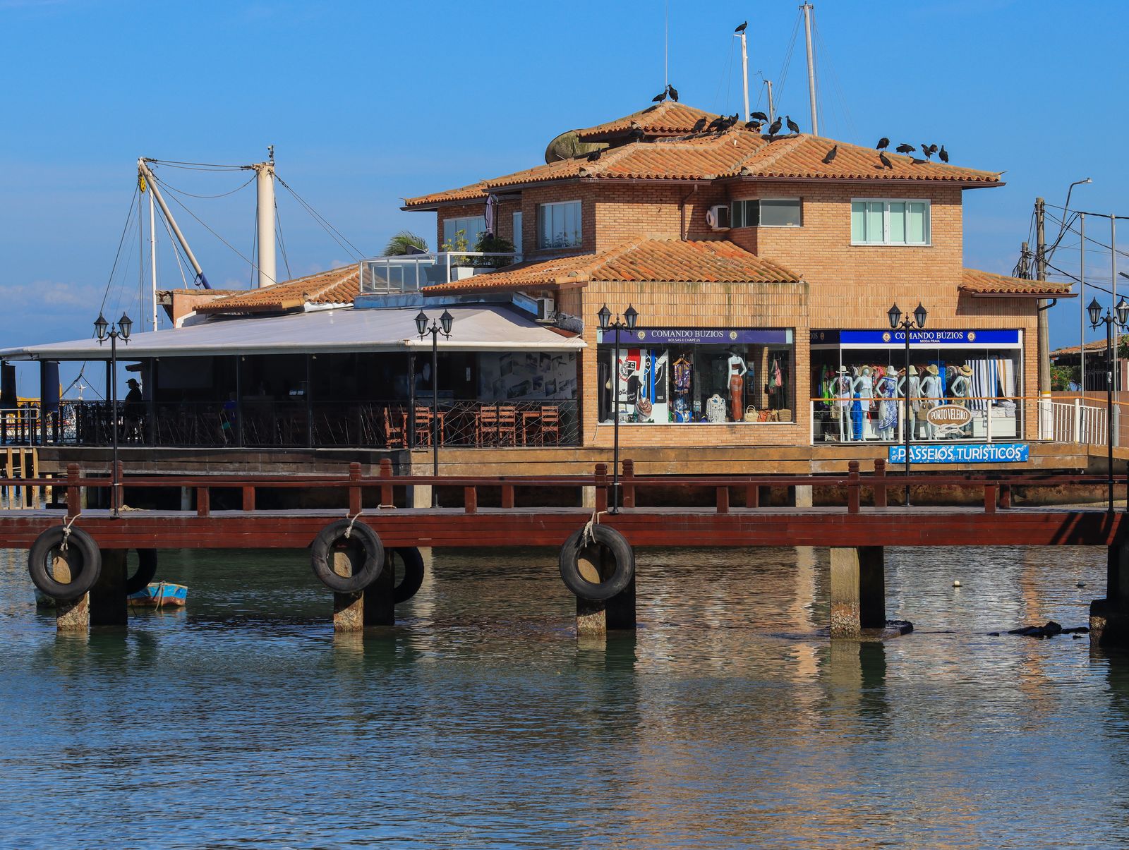 A waterfront commercial building, representative of Long Beach's bayfront and oceanfront hospitality