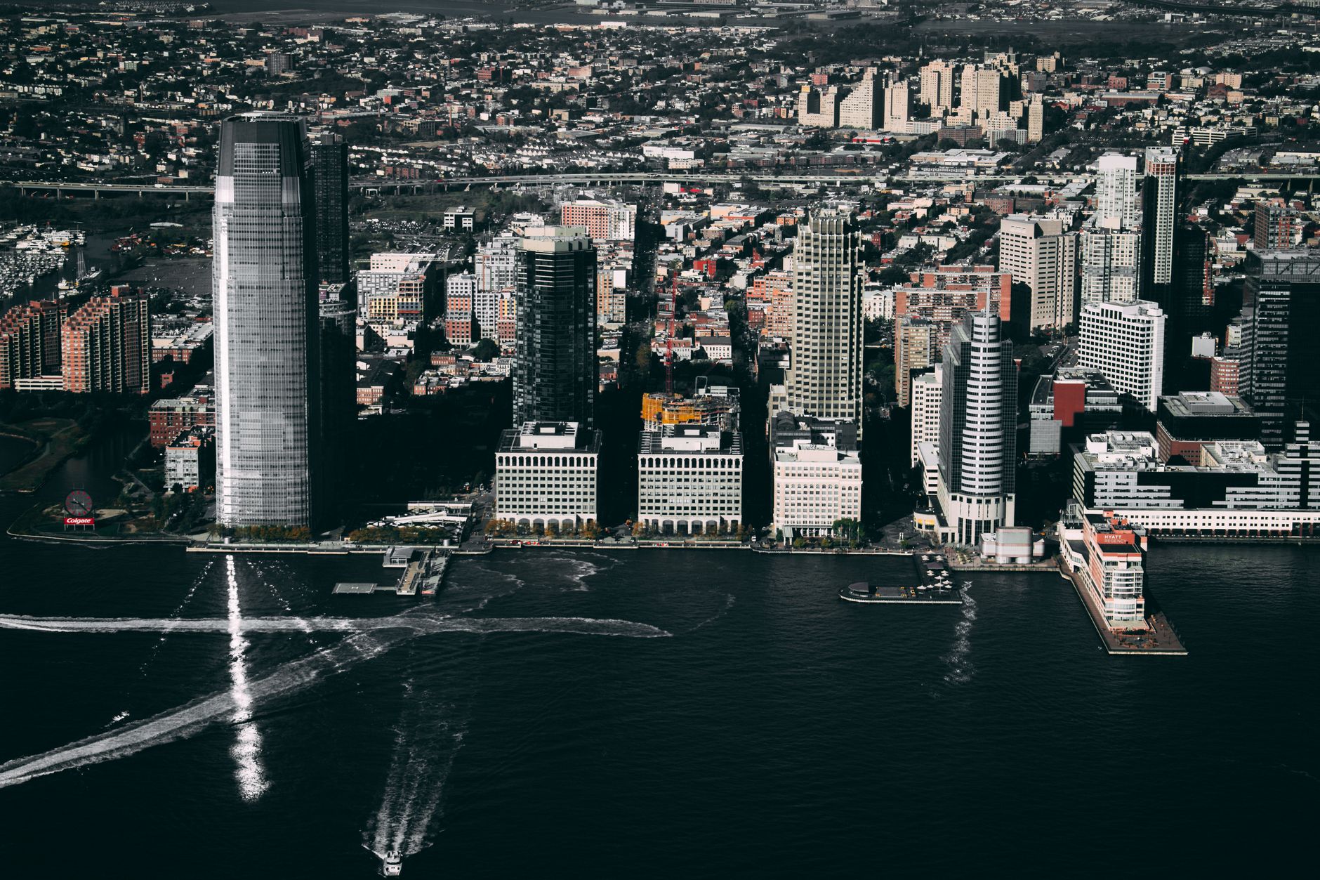 Jersey City skyline along the Hudson River waterfront, North Jersey