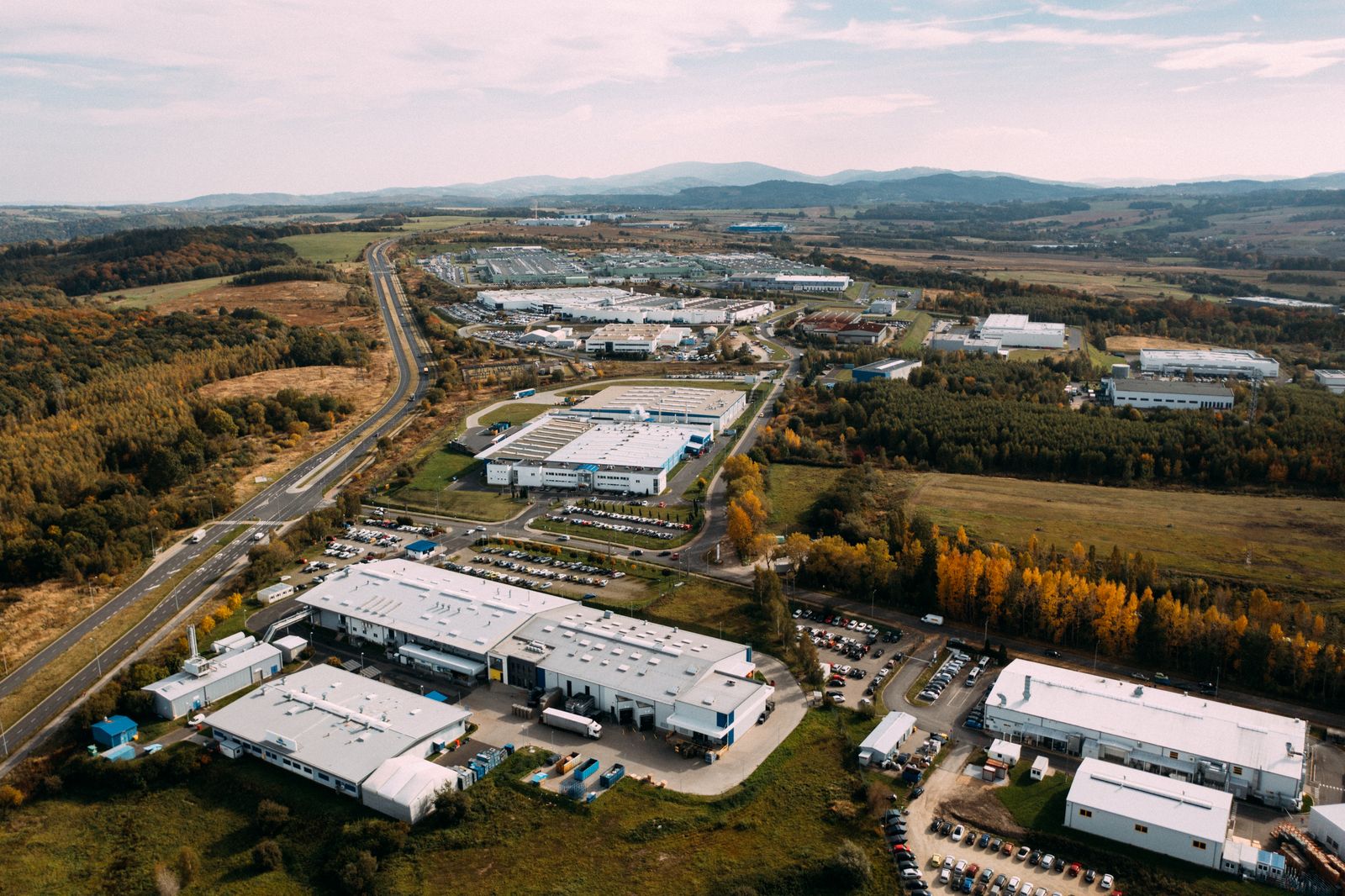 An aerial view of a distribution and logistics center, representative of the I-84 and I-87 corridor