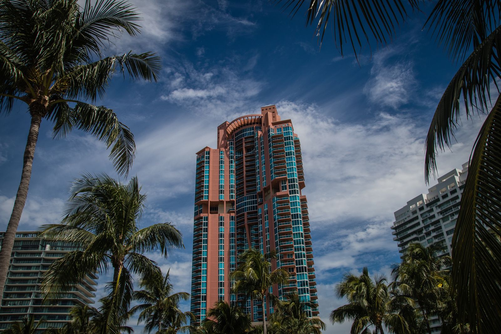 Beachfront high-rises and palms along the Palm Beach County coast