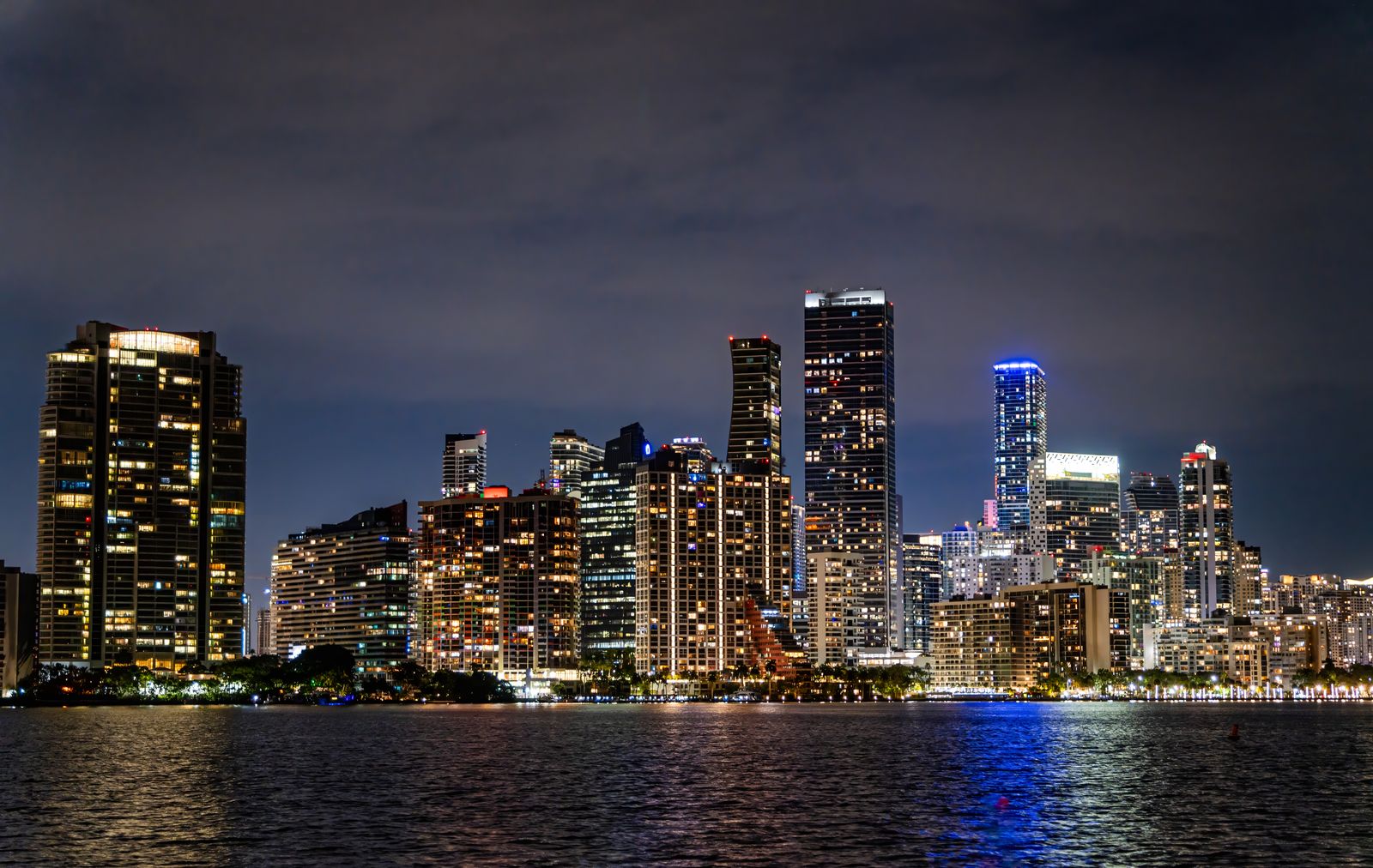 The Miami skyline at night