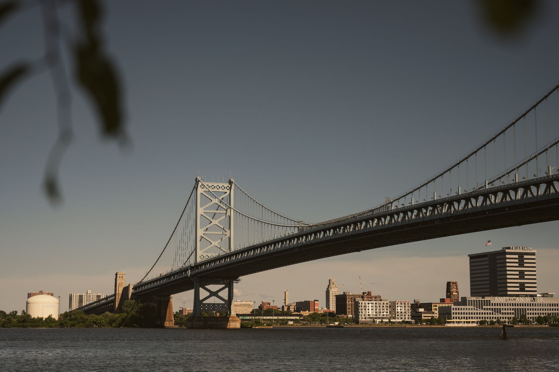 The Benjamin Franklin Bridge over the Delaware River at the Camden waterfront