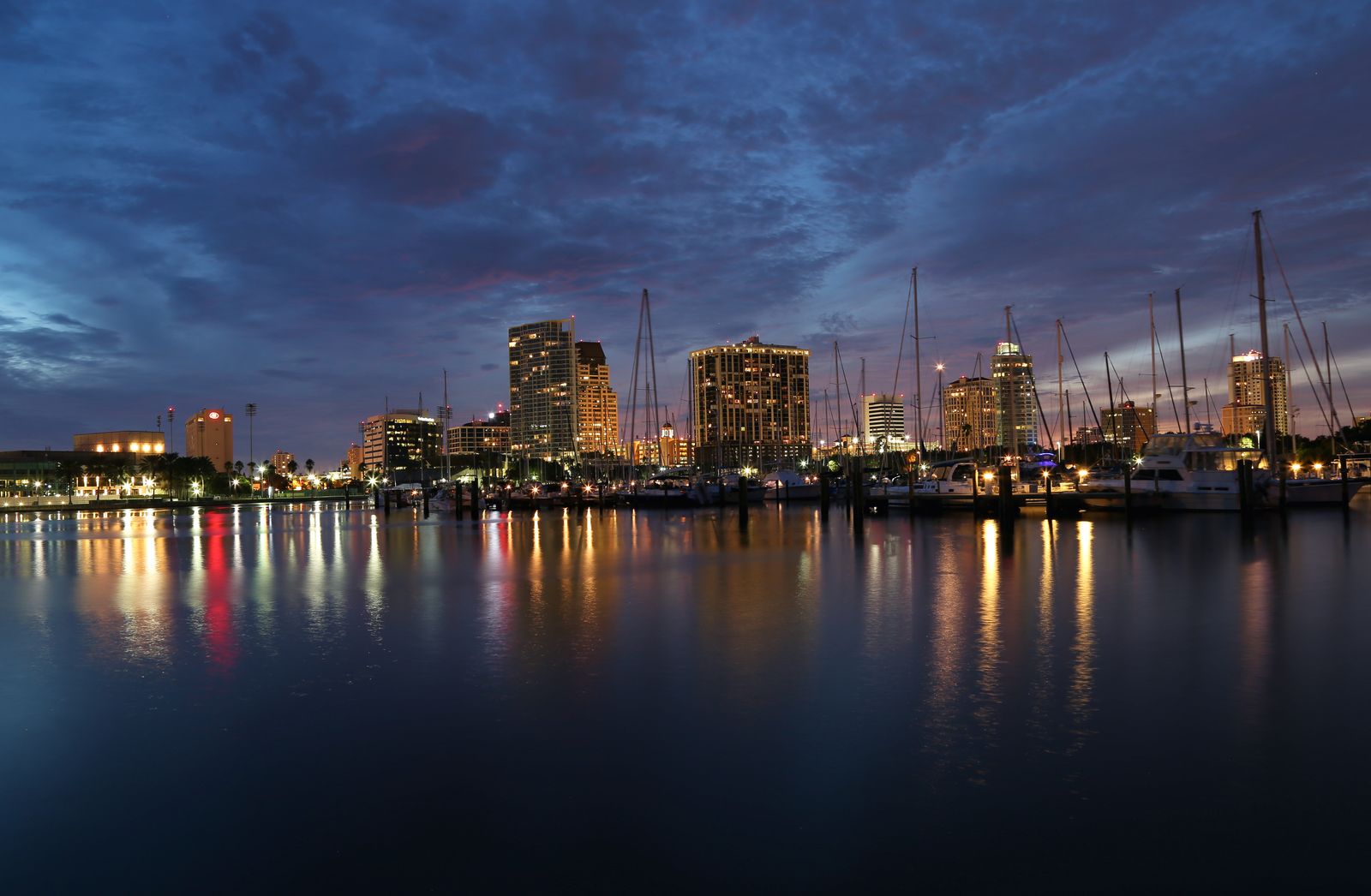 The downtown St. Petersburg skyline at night