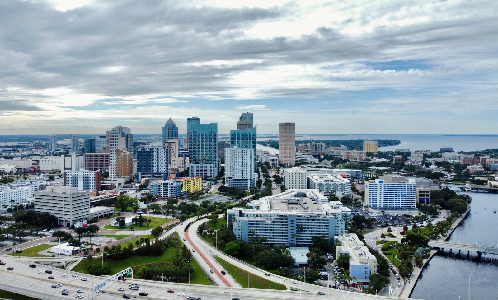 An aerial view of the Tampa Bay waterfront