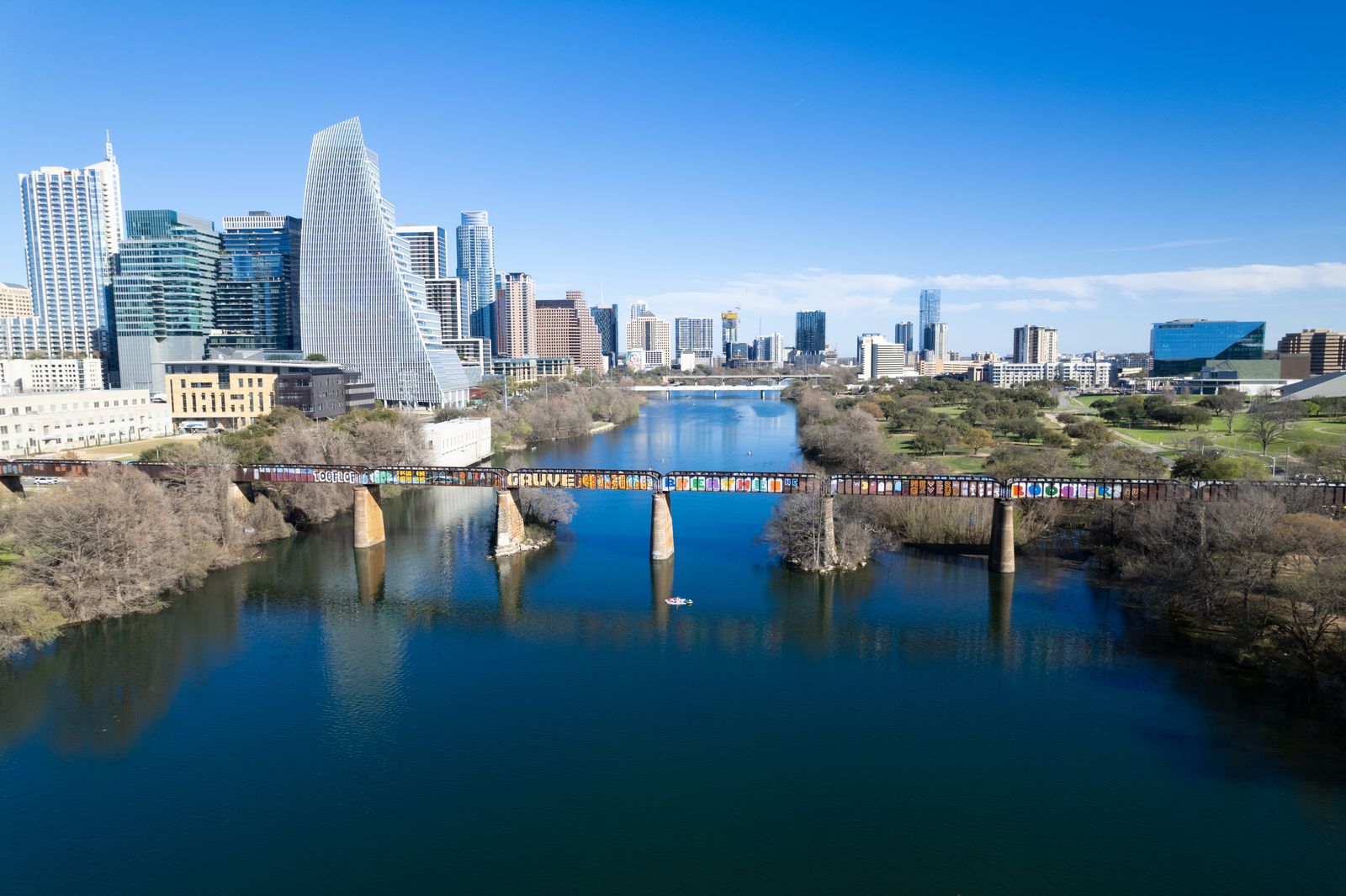A bridge over Lady Bird Lake in Austin
