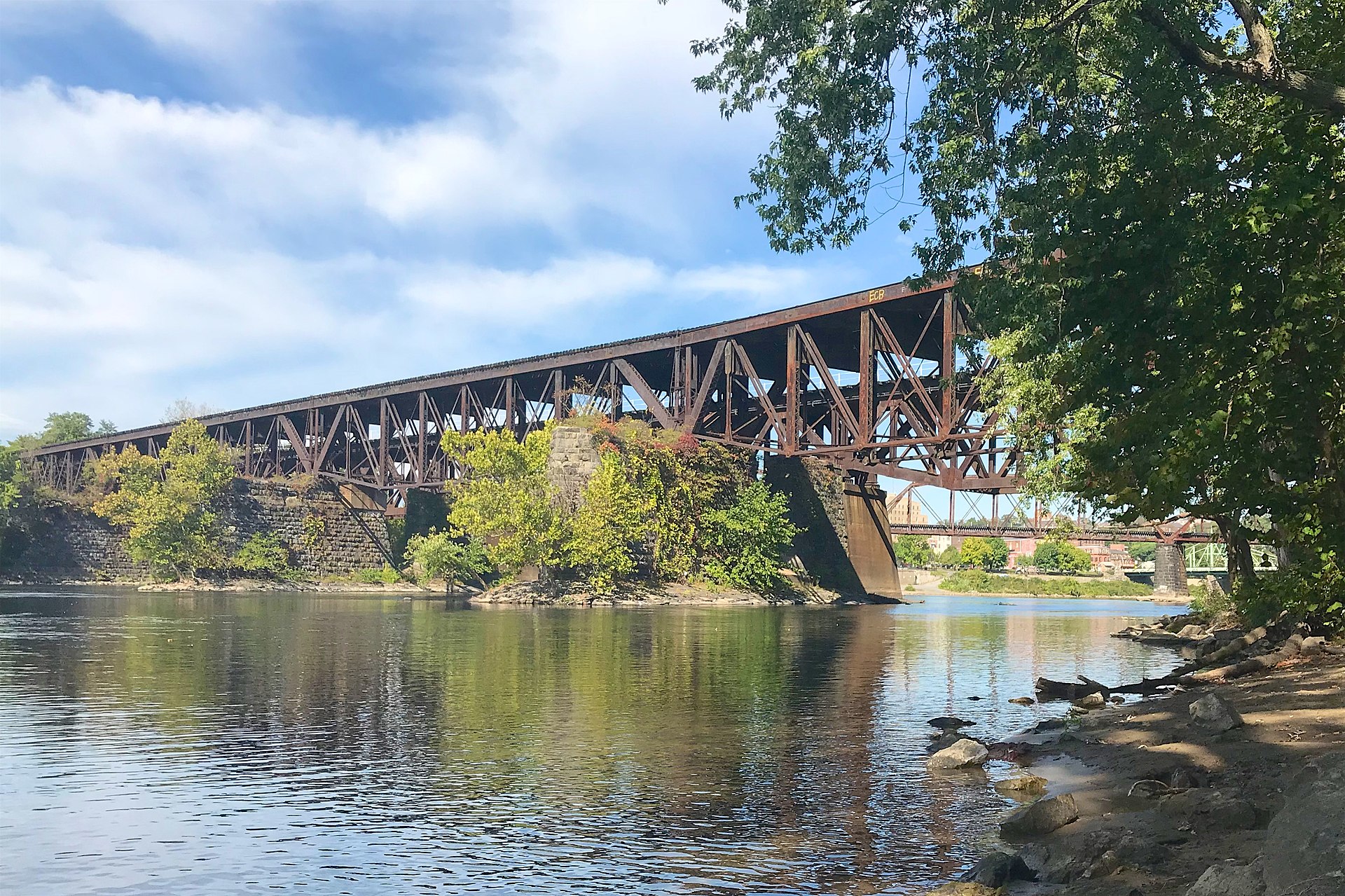 A historic Delaware River railroad bridge at Phillipsburg, Warren County