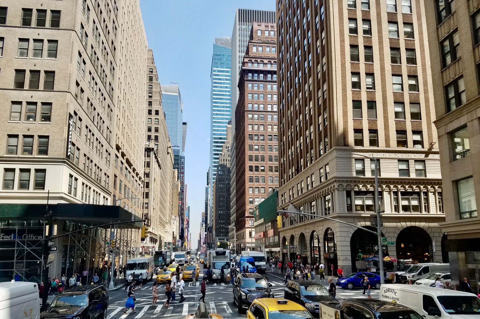 Dense downtown commercial district, representative of Downtown Flushing along Main Street