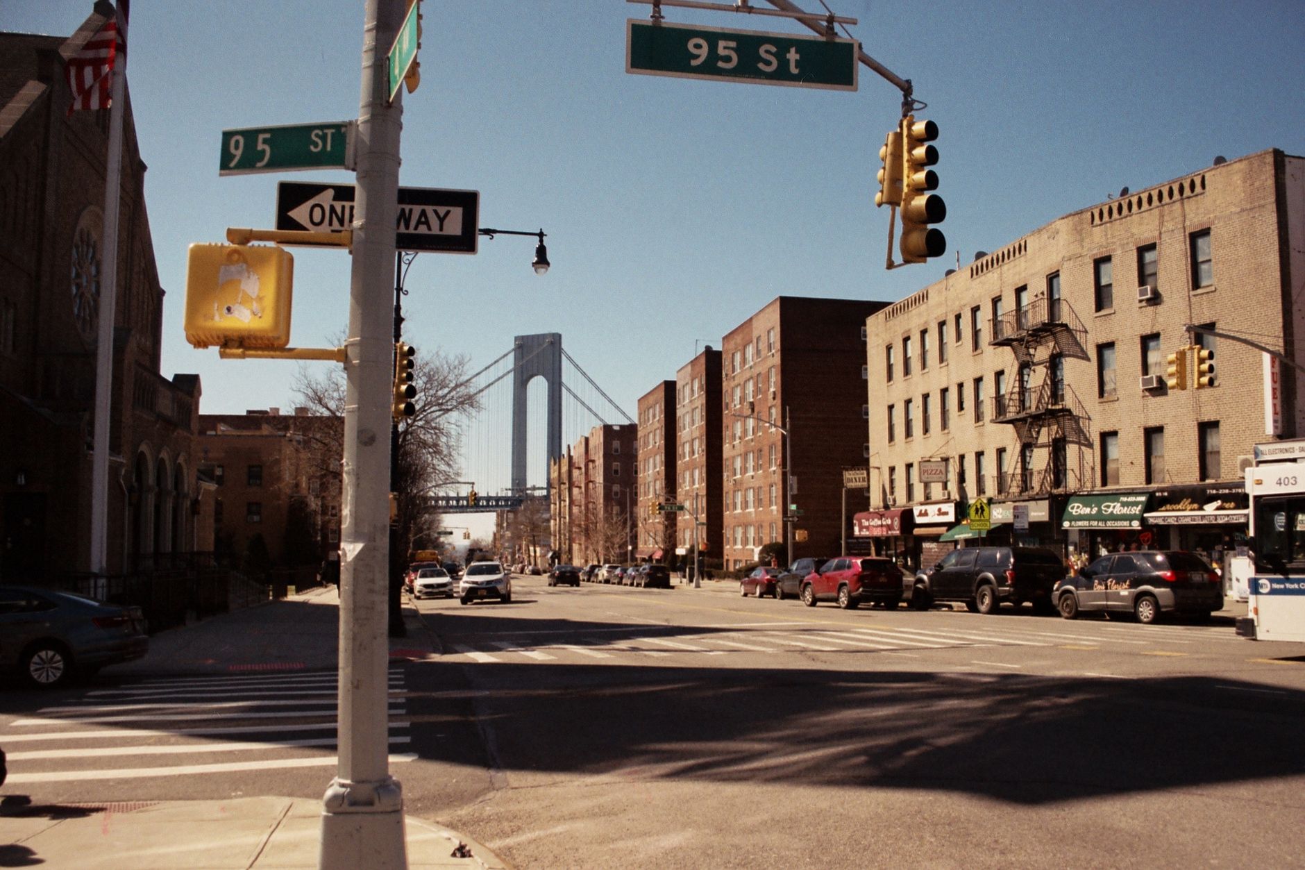 Street-level storefronts, representative of Jackson Heights's retail and dining districts