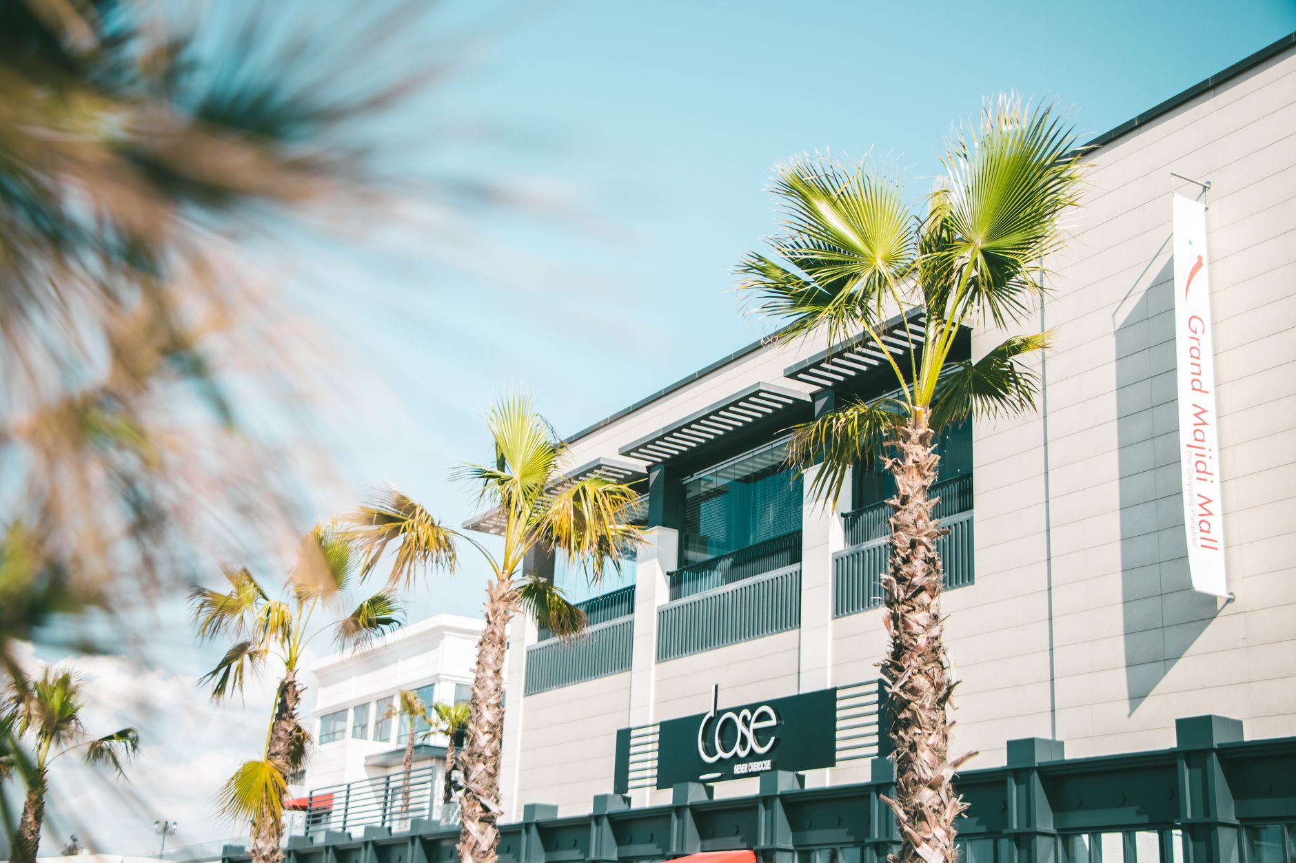 Palm-lined retail plaza, representative of Sunrise's Sawgrass retail district