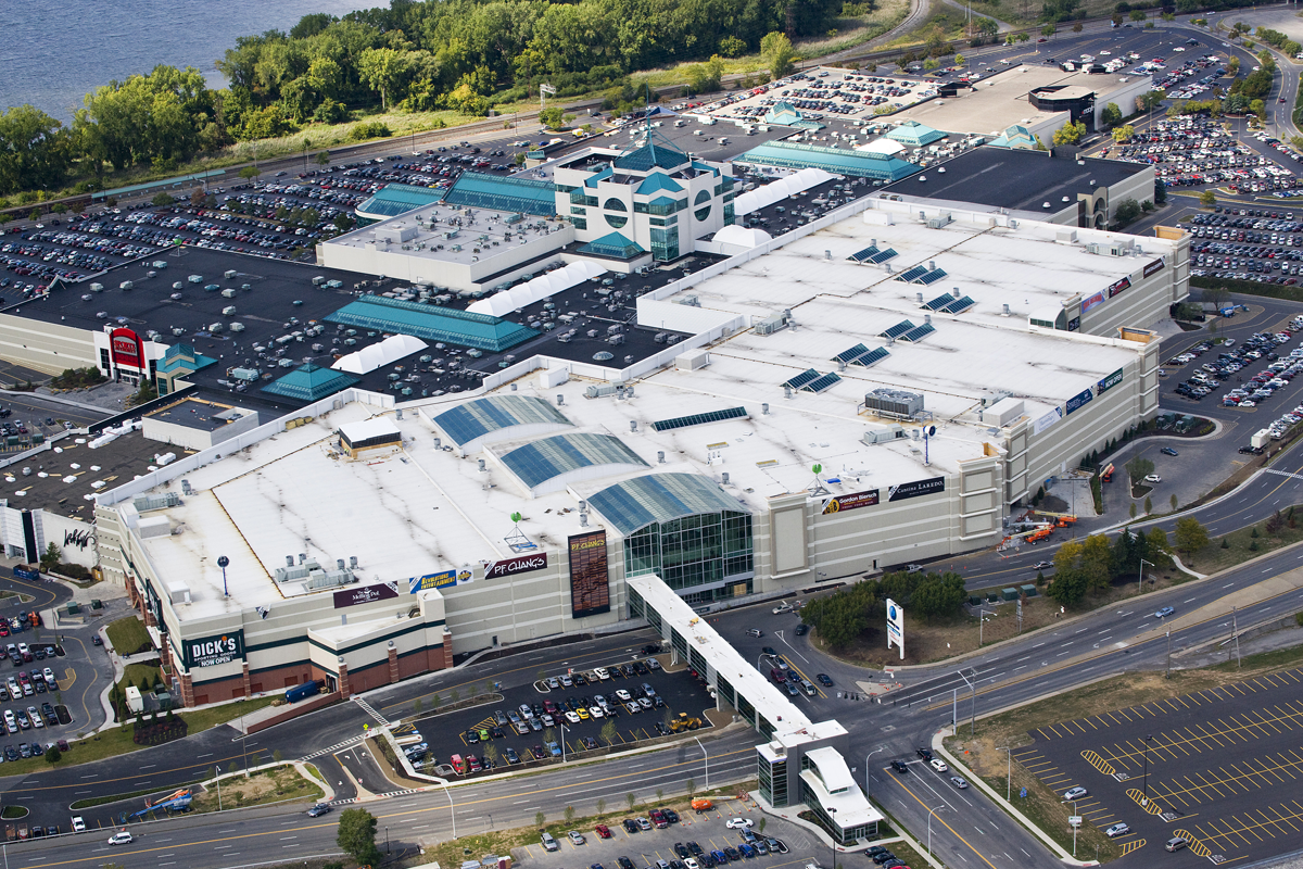 Aerial view of Destiny USA on Onondaga Lake in Syracuse