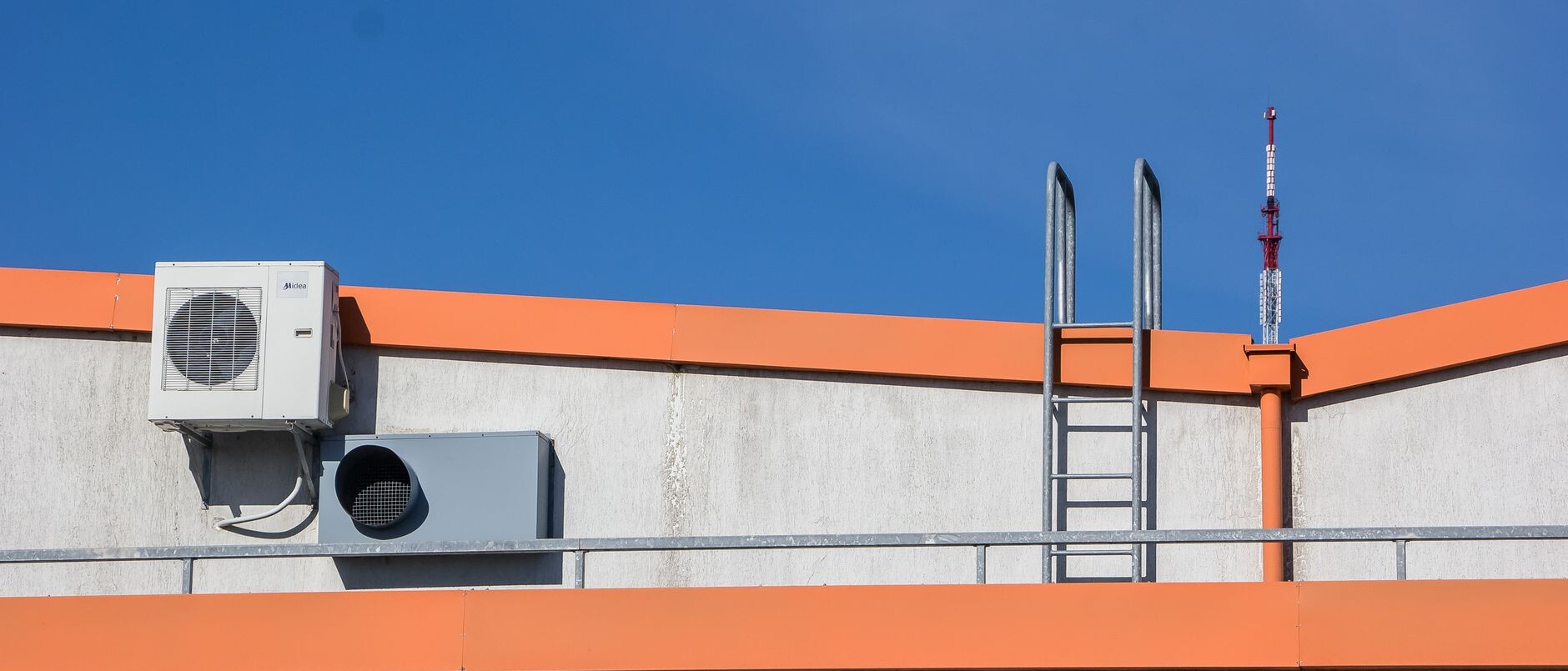 Rooftop mechanical equipment on a commercial building